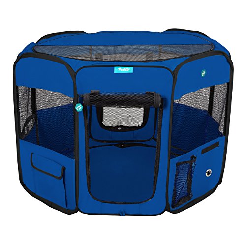 Deluxe Premium Pet Dog Playpen Portable Soft Dog Exercise Pen Kennel with Carry Bag for Dogs, Cats, Kittens, and All Pets (Medium, Blue) - color: Blue, size: Medium