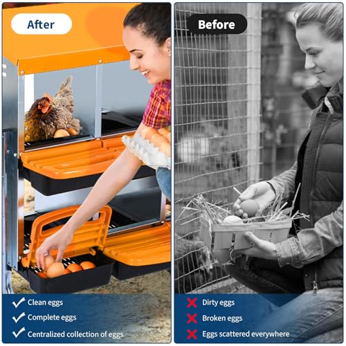Chicken Nesting Box, 10-Hole Roll Away Egg Laying Box with Lid, Galvanized Steel Rustproof Design - Easy Egg Collection, Easy Clean with Bracket Legs, Orange - color: orange, size: 10 HOLES WITH LEGS