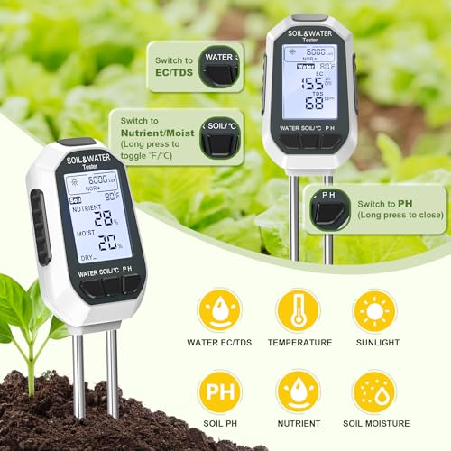 Moisture Meter for Plants, 7-in-1 Digital Soil Tester Kit with Backlit LCD - Measures pH, EC, TDS, Fertility, Temp, Moisture & Sunlight, Garden Tools for Indoor & Outdoor