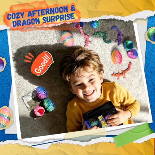 Impossmaker 4pcs 3D Printed Dragon Eggs, Cool Articulated Crystal Dragon Toys for Boys Kids Teen, Surprise Dinosaur Eggs for Party Favors, Fun Goodie Bag Stuffers for Birthdays, Classroom Prizes - style: 4P