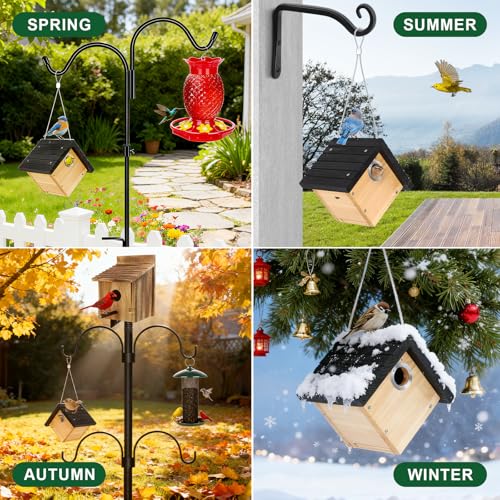 Gtongoko Hanging Wren Bird Houses for Outside with 1-1/8" Entrance 1 Pack | Wood Nesting Box with Metal predator guard, Climbing Grooves, Clean-Out Door, Air-Vent for Wrens & Carolina Wrens - color: Black-1pc