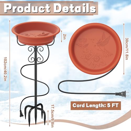 Bird Bath for Outside, 40In Freestanding Birdbaths & Feeder, Brown | Stable Metal Stake, 12" Removable Bowl, Weather-resistant, Easy Clean, Outdoors Garden Patio Yard Lawn - color: Brown