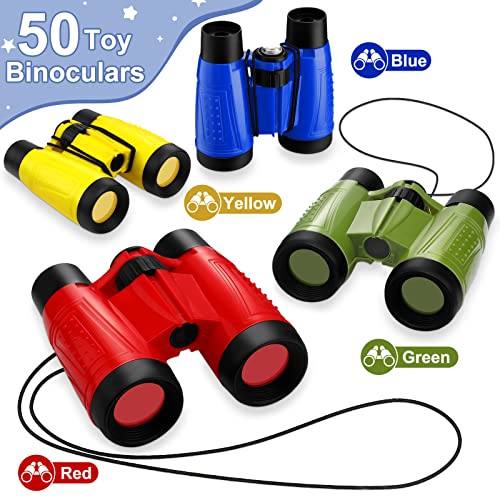 Jiuguva 50 Pack Binoculars Small Compact Binoculars with Neck Strap Camping Party Favors Nature Exploration Toys for Bird Watching, Hiking, Camping, Travel, Learning(Multicolor) - color: Multicolor