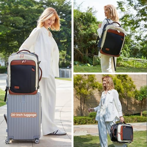 LOVEVOOK 50L Travel Backpack Carry On Airline Approved, Large Backpack with 3 Packing Cubes, TSA Travel Essentials Carry On Bag, Waterproof Weekender Overnight Luggage Daypack, Fits 18 Inch Laptop - color: H-black-beige-brown, size: XLarge - 18.5 Inch - 5
