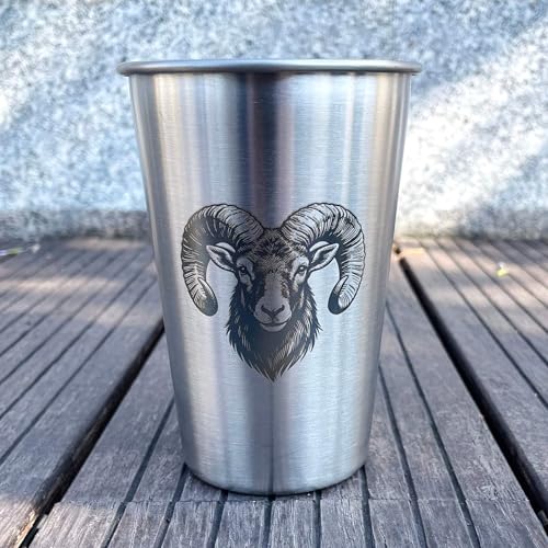 4 Pack 16oz Conical Stainless Steel Cups - Laser Engraved Animals, Stackable Durable Metal Cold Drink Cups for Parties & Outdoor Events (Bull/Horse/Deer/Ram) - color: Wild Animal 2