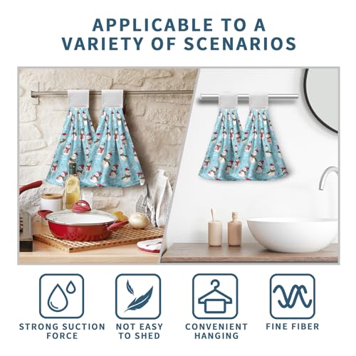 Christmas Winter Snowman Hanging Hand Towels Set of 2 Blue Snowflakes Xmas Holiday Kitchen Towels with Hanging Loop Tea Bar Dish Cloth Towels Soft Absorbent Fingertip Fast Dry Bath Towels - color: Blue Snowman