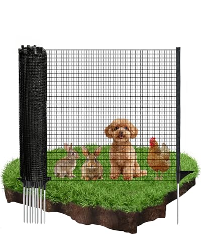 4'x50' Temporary Fence with Posts, Dog Fence Outdoor for Yard, Black | Mesh with step-in posts, No assembly required, Portable Fencing for yard, Garden fence animal barrier, Snow fence - color: Black, size: 4x50 ft