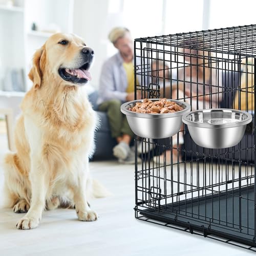 Crate Bowls for Large Dogs, ShineMe Heavy Duty Hanging Dog Bowls for Kennel Cage Crates, No Spill Stainless Steel Dog Crate Water Bowl or Large and Medium Dogs, 56oz, Set of 2 - color: Silver (56oz+56oz)