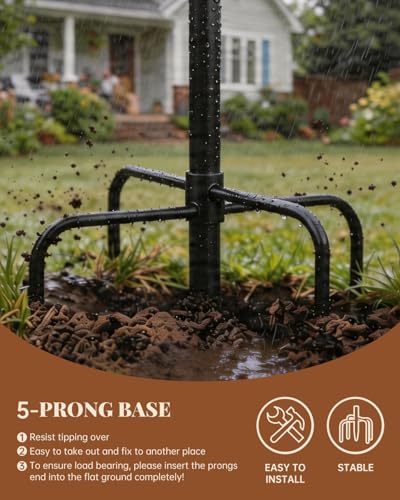 3.2In Deep Metal Bird Bath 40In High for Outside with 5 Prongs Base Stake | Free Standing Bird Feeder, Vintage Freestanding Birdbaths & Birdfeeder, for Yard Lawn Decor, Bronze, Adjustable Height