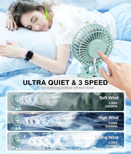 JZCreater USB Desk Fan, Mini Fan Portable, 3 Speeds Desktop Table Cooling Fan, Plug in Power Fan, Rotation Strong Wind, Quiet Personal Small Fan for Home Desktop Office Travel Bedroom, Apple Green - color: Apple Green
