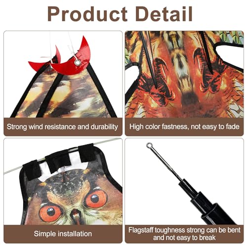 Bird Scare Flying Kite with 4m Pole Has The Effect of Scaring Birds-Owl | deal for gardens farms and docks|Keeps birds geese and seagulls away |Owl-shaped bird repelling device - color: yellow