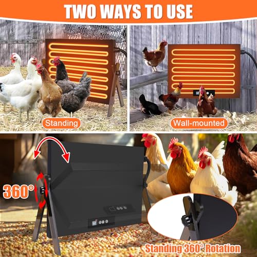 Foandbevi Large Chicken Coop Heater for Winter, Metal Chick Brooder Plate Radiant Heater for Chicken Coop, Safe 150W, Quiet & Thermostat Control Ideal for Chick Chicken Coops Dog Cat & Small Animals - size: 24.0"L x 18.0"W x 18.0"H
