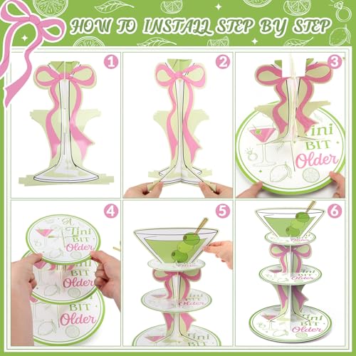 3 Tier Martini Party Decorations A Tini Bit Older Birthday Cupcake Stand Martini Cocktail Cupcake Tower Dessert Holder Table Display for Tini Bar Bachelorette Party Decor Supplies - style: Martini