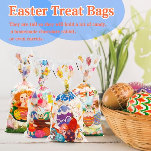 Yicelerate Easter Treat Bags, Easter Cellophane Bags, 200 Pcs Gift Cookie Candy Bag for for Kids Goodies Clear Cello Treats Basket Bag for Egg Hunt Party Favors Supplies - color: Easter, size: 1 Count (Pack of 200)