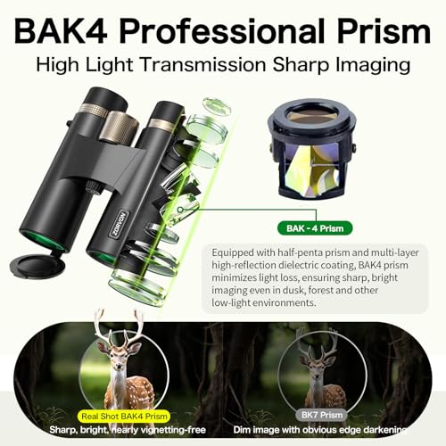 10x42 HD Binoculars for Adults, High Powered Binoculars with BAK4 Prism, Low Light Vision, Easy Focus, Waterproof Binoculars with Large Eyepiece for Bird Watching, Alaska Cruise, Hiking, Hunting - color: Black