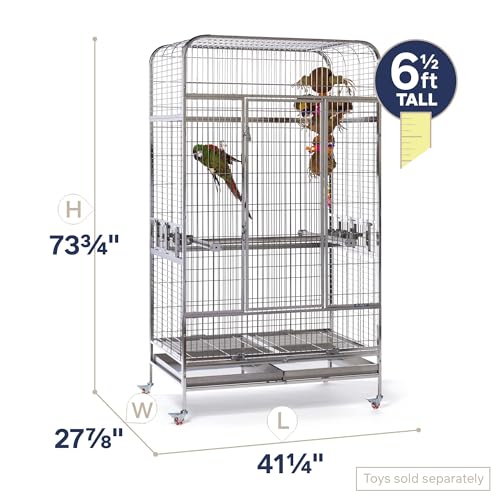 Prevue Pet Products Imperial Extra Large Stainless Steel Bird Cage | Big Birdcage Ideal for Parrots, Cockatoos, Macaws, Included Perch and Cups, Durable Cage with Wheels - size: 41.3"L x 27.9"W x 73.8"H
