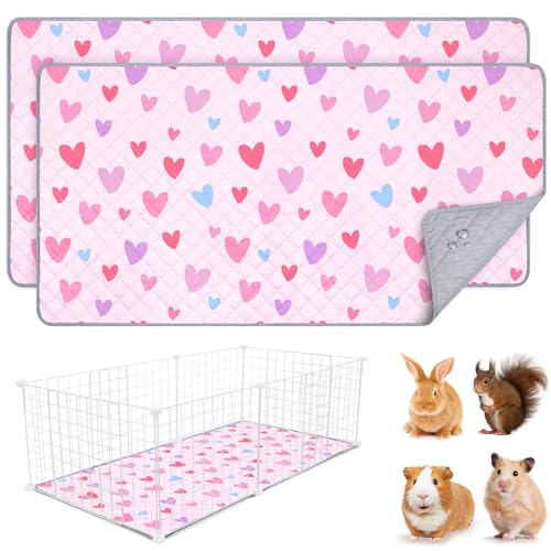 2 Pack Guinea Pig Bedding, Washable Guinea Pig Cage Liner Reusable Guinea Pig Mat Waterproof Guinea Pig Bedding for Cage, Super Absorbant Guinea Pig Pee Pads for Small Animals Hamster Rabbit Squirrel - color: Pink Heart, size: 47X24in