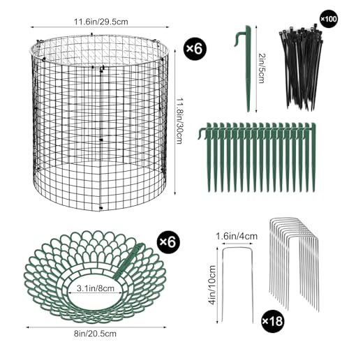 6 Pack Round Upgraded Strawberry Supports with Wire Covers Plant Protectors from Animal - All-in-One Garden Protection Kit to Defend Against Rabbits, Birds, Squirrels for Strawberries and Vegetables