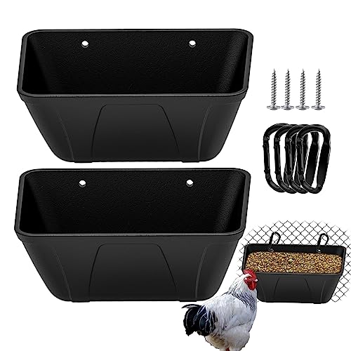 Hanging Fence Feeder for Chicken, Duck, Goat, Pig Poultry Feed Trough Chicken Feeder Bucket Feeding Container for Livestock (Black)