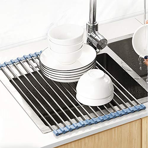 Over The Sink Dish Drying Rack, Roll Up Dish Drying Rack Kitchen Dish Rack Stainless Steel Sink Drying Rack, Foldable Dish Drainer, 17.5''x11.8'' - size: 17.5''x11.8''