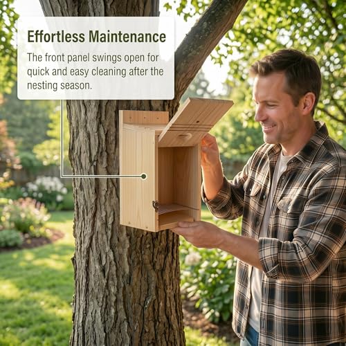 Bluebird House for Outside, Bird House with Copper Predator Guard, Natural Pine Wood Birdhouse, No Assembly Required, Easy Clean Nesting Box for Bluebirds, Wrens, Chickadees, Tree Swallows & Finches