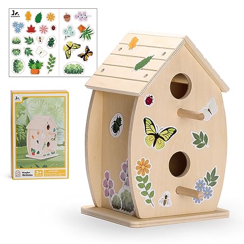 SainSmart Jr. Bird House Kit for Kids to Build and Paint - Art Craft Wooden Toys - Unfinished Wood Crafts with Stickers - Woodworking Crafts for Children Ages 3+