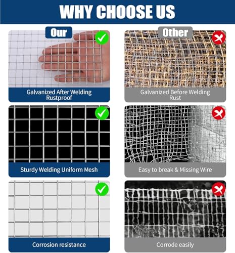 Hardware Cloth 1/2 Inch, 19GA Hot Dip Galvanized Chicken Wire Fencing Mesh | 16in×100ft Wire Mesh Rolls Welded Chicken Wire Fencing for Chicken Coop Barrier, Poultry Netting Cage Wire Fence - color: Silver(16in*100ft)