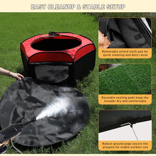 Upgrade Chick Starter Kit, 6-in-1 Chicken Brooder Box for Chicks Includes Pop-Up Chicken Playpen Tent,12 * 12" Heat Brooder Plate, Chicks Feeder, Waterer, Perch & Nesting Pad for Poultry Ducks Quail