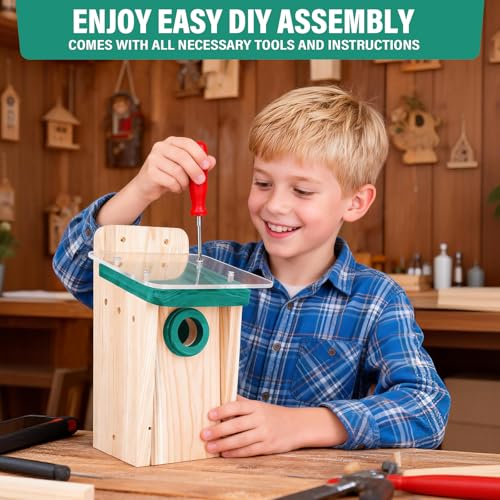 2-Pack Cedar Bluebird House for Outdoors, 1.5" Entry, DIY Kit | 3/4-inch Thick Wood With Double-Layer Roof, Cleaning Door & Assembly Guide; Ideal For Chickadees & Wrens - style: Contemporary