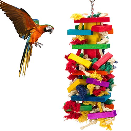 Extra Large Natural Wood Bird Toys for Macaws, African Grey, Amazon Parrots | MEWTOGO, Fun to Climb on, to Swing on, to Chew on, to Unravel, to Preen, Brightly Colored, Appealing to Birds, Bird Gifts - style: Long