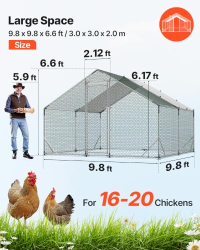 VEVOR Large Metal Chicken Coop,9.8 x 9.8 x 6.6 ft, Walk-in Chicken Run House with Waterproof Cover & Sturdy Frame, Spire Roof Poultry Cage Duck Pen for Rabbit Hen Goose Outdoor Backyard Farm Use - size: 118.1"L x 118.1"W x 78.7"H