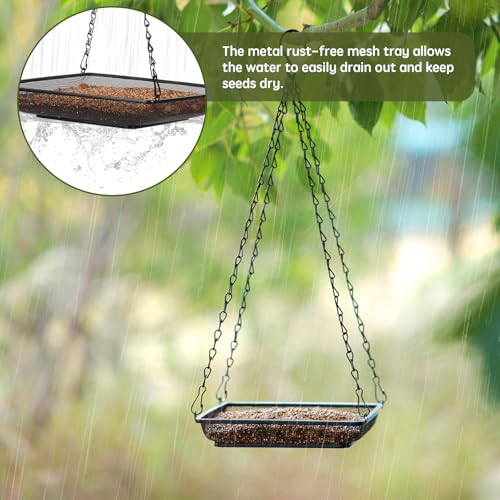 Hanging Bird Feeder Tray Metal Mesh Platform Seed Feeder with Durable Chains for Outdoors Garden Great for Attracting Birds (2 Pack) - size: 6.9"*6.9"-2pack