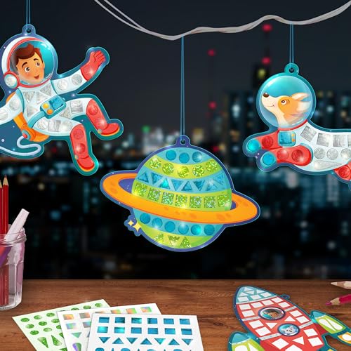 Imagimake Mirror Mosaic - Space, 5 Templates, 450+ Stickers | Mess-Free Craft Activity, Screen-Free Creative Art Kit for Kids, Birthday Gift for Boys & Girls Ages 3,4,5,6,7 Years Old - style: 3. Space