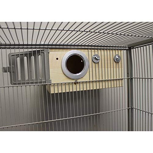 Sturdy Nest Box (M) - Cage Attachment, Hinged Lid, Perching Ledge - for Sugar Glider, Squirrel, Rat, Finch, Parakeet, Lovebird, Parrotlet, Lovebird, Canary, Cockatiel, Other Birds & Small Pets - size: Medium