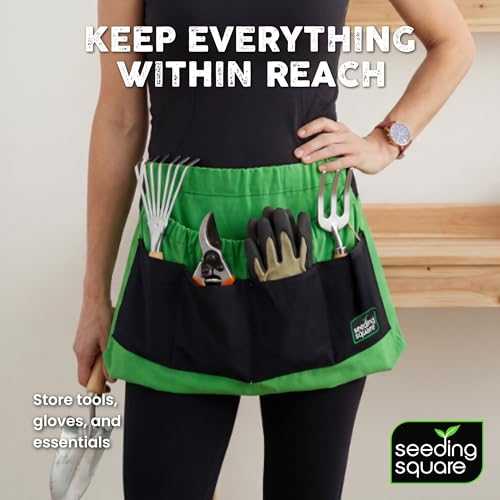 Harvest Apron Hands-Free Gardening Apron for Fruits, Vegetables, Tools – Adjustable, Durable, Washable - color: Black Pockets on Green