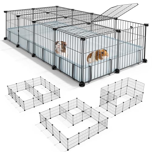 BUCATSTATE Guinea Pig Cages with Floor Mat, 20 Panels Guinea Pigs Playpen with Top Cover, Metal Rabbit Cage Indoor for Hedgehogs, Quail, Chickens (47" L x 24" W x 12" H) - style: 47"x24"x12" (LxWxH)