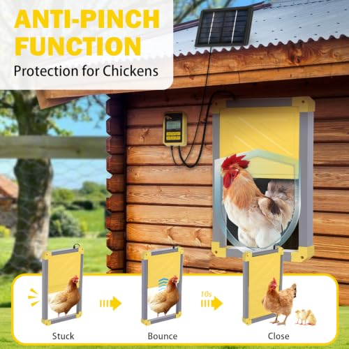 Aivituvin Solar-Powered Automatic Chicken Coop Door with Heating, Weatherproof Auto Opener for Chicken Houses/Duck Runs, Dual Power Modes, Safety Sensor, Easy Installation (Grey)