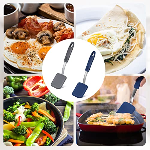 KINBOM 2pcs Small Silicone Cookie Spatulas, Mini Silicone Spatula Set Heat Resistant Kitchen Flexible Turner Spatula Nonstick Kitchen Utensils for Egg Pancake Cookies (Blue, Gray)