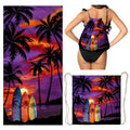 Beach Towel Backpack 2 in 1 Purple Beach Towel Coconut Tree for Holiday Surfing - color: Coconut Trees Purple