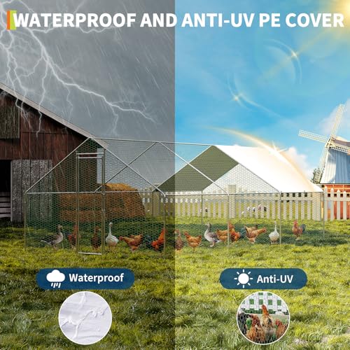 Large Metal Chicken Coop, Large Chicken Pen, Chicken Runs for Yard with Waterproof and Anti-UV Cover, Duck Rabbit House Outdoor (9.8'L x 19.7'W x 6.5'H) - size: 231.5"L x 120.1"W x 78.0"H