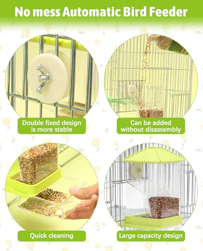 Hamiledyi Bird Feeder for Cage Automatic Parakeet Feeders Seed Container | No Mess Birds Food Catcher Transparent Parrot Cage Accessories for Budgies Cockatoos Finches Lovebirds Canaries 2 Pcs Green - color: Transparent Green - 2 Pcs