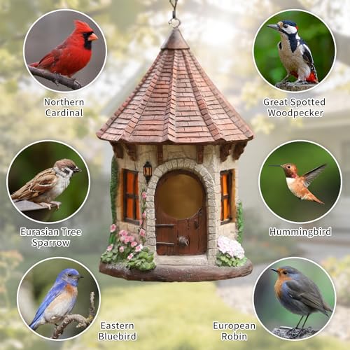 Bird Houses for Outside Resin Birdhouse Tile Roof Birdhouses for Outdoors for Bluebird Finches Cardinals Bird Nesting Garden, Patio, Yard - color: Grey
