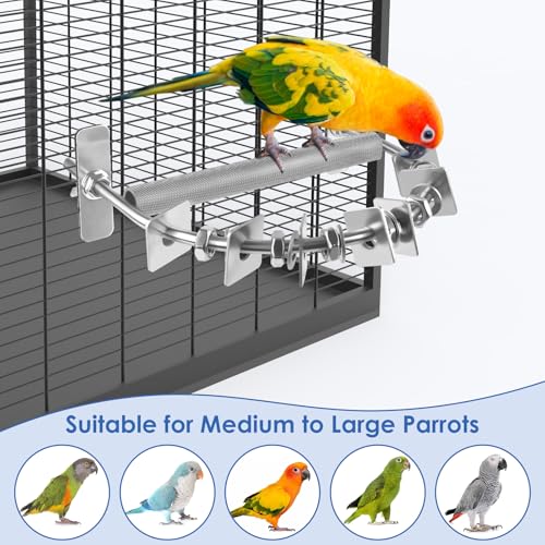 DBNESS Bird Perch - 304 Stainless Steel Parrot Perches for Cage with Beak & Claw Trimming Grinding Surface, Parrot Chewing Toy for Macaws African Greys Amazon Parrots