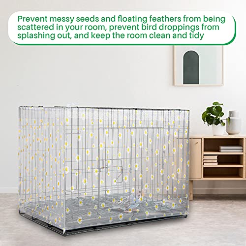 Shappy Large Bird Cage Net Cover for Seed Bird Cage Skirt Seed Catcher with Daisy Pattern Adjustable Nylon Protector for Budgie Parrot Parakeet Macaw(X-Large,White Daisy)