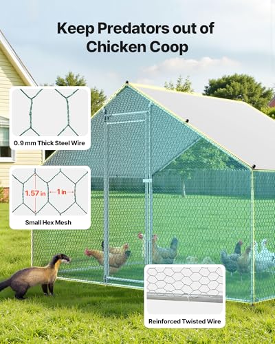 VEVOR Large Metal Chicken Coop with Run, Walkin Chicken Coop for Yard with Waterproof Cover, 6.5 x 9.8 x 6.5 ft, Spire Roof Large Poultry Cage for Hen House, Duck Coop and Rabbit Run - size: 117.6"L x 79.2"W x 79.2"H