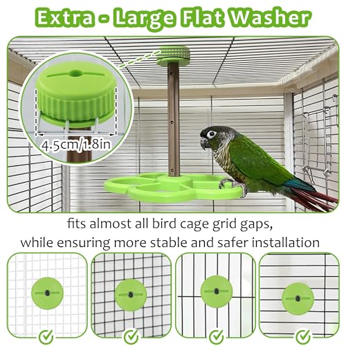 Washable Bird Spinning Perch Toy, with 1.8'' Washer Fit Most Cages | 360° Rotation Perch with Anti-Slip Texture, Sturdy Hanging Parakeet Cage Toy for 1-2 Birds Cockatiels Budgies Lovebirds - color: Green