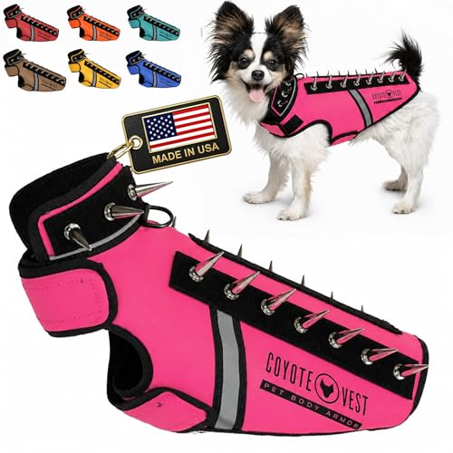 CoyoteVest SpikeVest Dog Harness, Made in the USA, XS-Neon Pink | Stab-Resistant Protective Vest | Coyote Vest for Dogs | Defends Against Coyotes, Dogs, Birds of Prey | Reflective Safety - color: Neon Pink, size: X-Small
