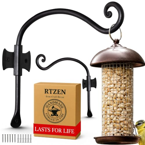 Plant Hangers Outdoor or Indoor Heavy Duty Wall Bracket Hooks | Wrought Iron Metal Hanger Indoor Hook for Hanging Plants Baskets Lanterns Bird Feeders - 2 Pack (Black Axe-Shape Hooks 10") - size: 10 Inch, style: Axe Hooks