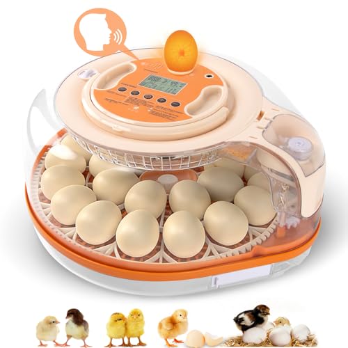26 Voice-Controlled Incubator for Hatching Eggs, Temp & Humidity Control | 2 Egg Trays for 26 Chicken/59 Quail Eggs, Auto Egg Turning, Egg Candler, Temp & Humidity Alarm, High Hatch Rate, Easy to Use