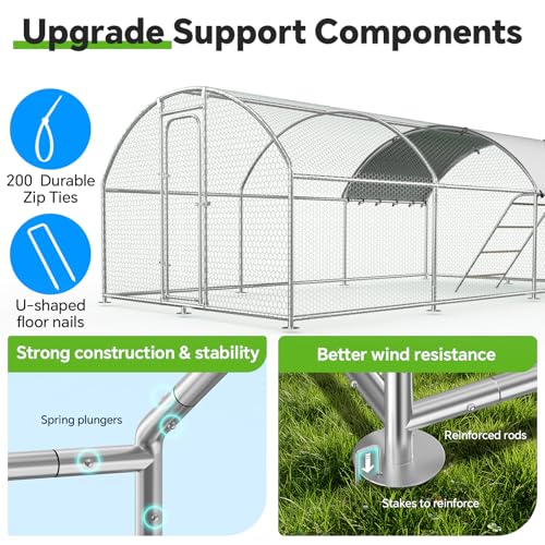 19.7x9.7 FT Extra Large Metal Chicken Coop, Walk-in Poultry Run | Weatherproof Cover, Reinforced Metal Frame, Walk-in Chicken Run, Outdoor Poultry Cage for Hens Ducks Rabbits - size: 236.4"L x 118.0"W x 78.0"H